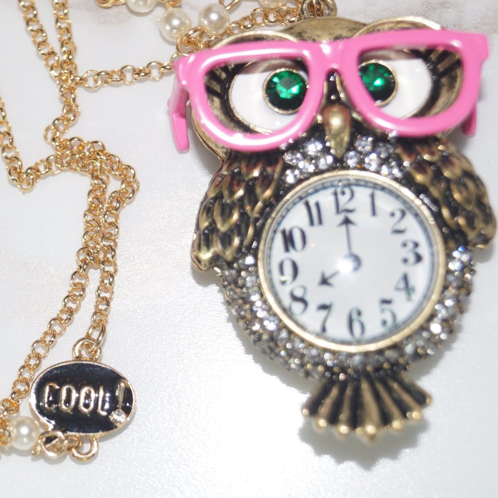 Betsey Johnson BACK TO COOL OWL LONG PENDANT CRYSTAL